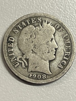 1908 Barber dime broadstrike error showing expanded diameter and absent collar reeding